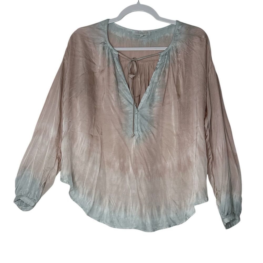 Olivaceous Top‎ Women Small V-Neck  Blouse Long Sleeve Office Old Money Boho